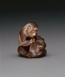 Netsuke que representa a una madre mono y su hijo, c.1880-1900